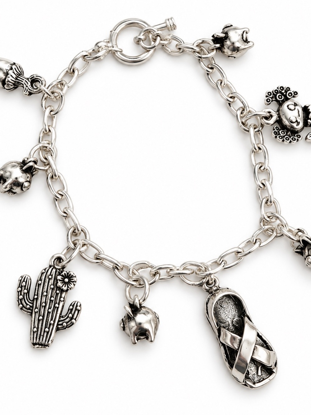 Sterling Silver-Charm Bracelet with Mixed Charms - Silver